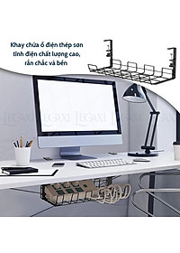 Khay đỡ ổ điện dây điện gắn dưới bàn kệ bằng kim loại thép không cần đục lỗ 40x16x15cm Legaxi