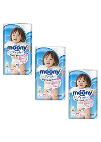 Combo 3 Gói Tã Quần Cao Cấp Moony Nhật Bản size L44 Bé Gái