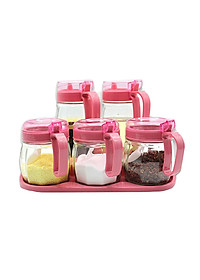 Bộ 5 Hộp Đựng Gia Vị Thủy Tinh Cao Cấp Nhà Bếp Có Nắp Tiện Lợi, Có Tay Cầm- Hàng Chính Hãng MINIIN