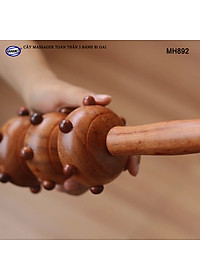 Cây lăn Massage toàn thân 3 bánh bi gai bằng gỗ Bách Xanh thơm (MH892) chăm sóc sức khỏe - giảm căng thẳng mệt mỏi