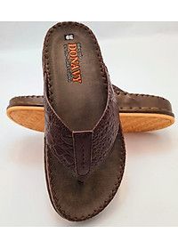  DÉP KẸP NAM DA BÒ THẬT 100% DONAVY CAO CẤP ,IN VÂN CÁ SẤU NỔI BẬT DOKB