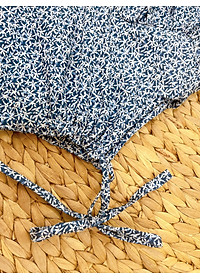 Váy đầm yếm hai dây họa tiết lá xanh dương Sora Chan - M016