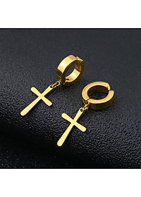 Bông Tai Nam Loại Kẹp Không Cần Bấm Lỗ Tai Hình Thánh Giá Chất Liệu Thép Titan Không Đen Không Dị Ứng TT 1370 - 1 cặp
