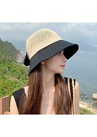 Nón nữ đi biển đẹp mũ rộng vành chống nắng UV cho nữ chất liệu cói vải gấp gọn dona2203204