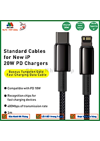 Cáp sạc nhanh, siêu bền C to IP 20W Baseus Tungsten Gold dùng cho iPhone 12/ iP11 Series/ iPXS Max (20W, Fast Charging & Data Cable)- Hàng chính hãng