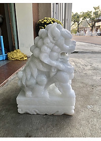 Cặp Kỳ Lân phong thủy gác cổng đá cẩm thạch trắng - Cao 40 cm