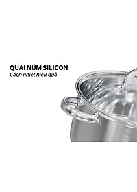 Bộ nồi inox 3 đáy Sunhouse SHG361, Chất liệu inox sáng bóng an toàn cho sức khỏe, Vung kính cường lực siêu bền, Tay cầm và núm vung bọc silicon chịu nhiệt, chống bỏng, an toàn, Sử dụng trên mọi loại bếp - Hàng chính hãng