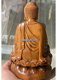 Tượng phật adiđà bằng gỗ bách xanh thơm nức kt cao 15×9×9cm