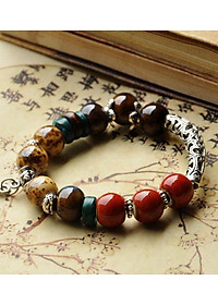 Vòng tay gốm charm hoa 5 cánh Vintage xuất Nhật VGOM18
