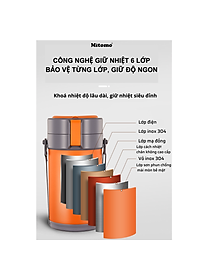 Lồng cơm giữ nhiệt, hộp cơm văn phòng Mitomo LCH-7086, cặp lồng chia 3 ngăn chất liệu inox 304