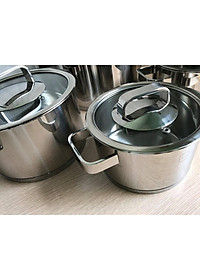 Bộ nồi và chảo chống dính vân đá inox 304 cao cấp Fivestar Plus 5 món nắp kính , tặng 1 vá canh