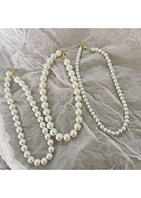 N389 vòng cổ hạt Trai, dây chuyền hạt bẹt choker 40cm hạt nhiều kích cỡ nhiều kiểu dáng sang trọng cho nữ