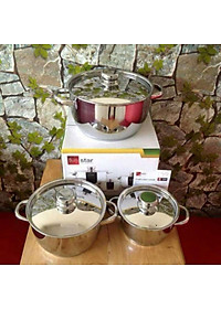 Bộ Nồi Inox 430 Bếp Từ 3 Chiếc Nắp Inox Fivestar Tặng 5 Muỗng Ăn