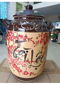 Hũ đựng rượu gạo Gốm sứ Bát Tràng tài lộc vẽ hoa đào loại 30L