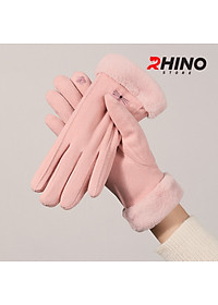 Găng tay nữ da lộn lót lông giữ ấm, chống gió Rhino G902 cảm ứng điện thoại, đi xe máy freesize