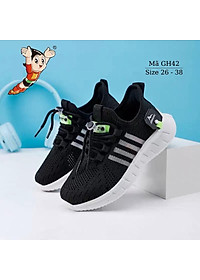 Giày thể thao bé trai màu đen 3 - 12 tuổi khóa rút sành điệu đế siêu nhẹ chống trơn cho trẻ em nam đi học chạy bộ thời trang năng động và cá tính NHÍM SHOP GH42