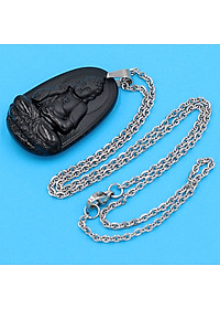 Vòng cổ mặt Phật A Di Đà - thạch anh đen 3.6cm DITTEB7 - dây inox bạc - kèm hộp nhung - tuổi Tuất, Hợi