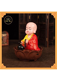 Tượng chú tiểu tụng kinh gõ mõ sạc pin type C có nhạc có đèn trang trí xe hơi, phong thủy, bàn làm việc đồ thờ cúng shop Diệu Tâm -chú tiểu có nhạc