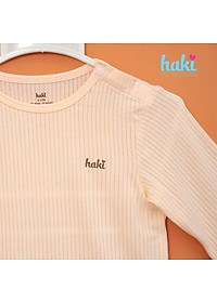 Bộ quần áo dài tay cài vai vải gỗ sồi cao cấp cho bé Haki BM004