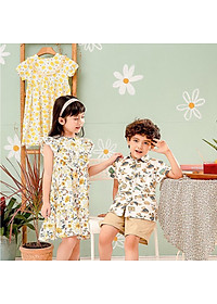 Áo sơ mi bé trai tay ngắn gấu Teddy vải thô cotton mềm mịn mát MamLa