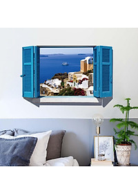 Decal dán tường nguyên miếng cửa sổ màu xanh  Địa Trung Hải SK9059A 