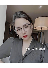 Kính tròng trắng chống ánh sáng xanh, chống uv mắt vuông to kim loại (ĐEN)