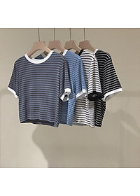 áo thun ngắn croptop sọc ngang mềm mịn cute