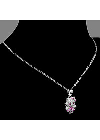 Dây Và Mặt Dây Chuyền Trẻ Em Bạc Hiểu Minh DTE056 mèo kitty đá đỏ