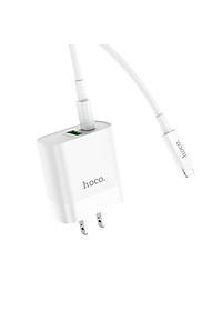 Bộ Sạc Nhanh Cho Iphone PD20W Hoco C80 chuôi dẹt 2 cổng Usb và Type-C kèm dây sạc Type-C sang iPhone – Hàng chính hãng