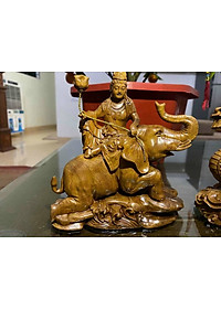 Cặp tượng văn thù _ phổ hiền bồ tát bằng gỗ bách xanh thơm nức kt 15×14×6cm