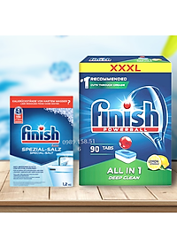 combo Viên rửa bát finish all in one 100 viên + Muối rửa bát finish 1.5kg  cho Máy rửa bát