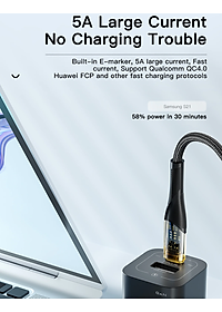 Dây cáp sạc type-C sạc nhanh 100W chuẩn PD 3.0 USB C to Type C hiệu HOTCASE ESSAGER Transparent Data Cable - trang bị đèn LED, Sạc nhanh QC 4.0 và PD 3.0, Chip sạc thông minh, truyền tải dữ liệu cao 480Mbps - Hàng nhập khẩu