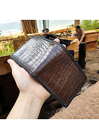 Ví Nam Da Cá Sấu Dáng Ngang Dễ Sử Dụng. Ví 2 Mặt Đan Viền Thủ Công