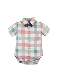 Bộ quần áo sơ sinh bé trai cao cấp, phong cách công tử, sơ mi cộc tay & quần dây đeo, áo cotton mịn mát, quần vải thô dày dặn | MB11