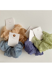 Dây buộc tóc Scrunchies vải mềm kẻ chìm dễ thương