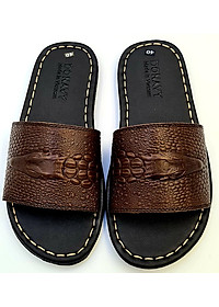 Dép Quai Ngang Nam Da Bò Thật 100%,DONAVY Kiểu Đầu Cá Sấu Đi Rất Nhẹ Và Êm DCSDN