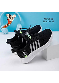 Giày thể thao bé trai màu đen 3 - 12 tuổi khóa rút sành điệu đế siêu nhẹ chống trơn cho trẻ em nam đi học chạy bộ thời trang năng động và cá tính NHÍM SHOP GH42
