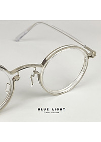 Gọng Kính Cận, Kính Giả Cận Nam Nữ, Mắt Tròn Khung Kim Loại Bọc Nhựa Độc Lạ Đen, Trong Suốt - BLUE LIGHT