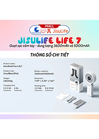 Quạt sạc cầm tay gấp gọn JisuLife Life 7 - dung lượng 3600-5000mAh - Hàng chính hãng