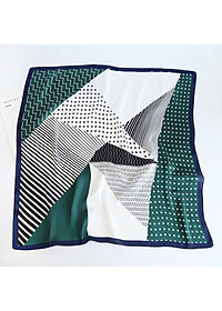 Khăn lụa vuông phong cách Nhật Bản phối kẻ chấm bi dễ thương AKL93