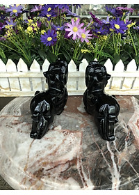 Cặp Tỳ Hưu phong thủy đá thạch anh đen - Dài 13 cm