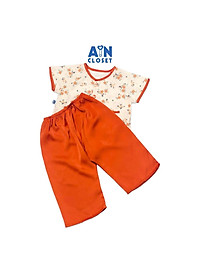 Bộ bà ba dài áo tay ngắn bé gái họa tiết Hoa Lantana quần lụa cam - AICDBGYBOKAK - AIN Closet