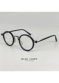 Gọng Kính Cận, Kính Giả Cận Nam Nữ, Mắt Tròn Khung Kim Loại Bọc Nhựa Độc Lạ Đen, Trong Suốt - BLUE LIGHT