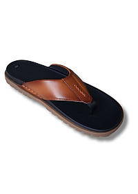 Dép nam xỏ ngón màu nâu Trường Hải quai dép da bò thật đế cao 2.5cm  thời trang nam cao cấp D135N