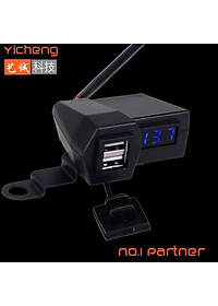 Bộ sạc điện thoại trên xe máy kèm đồng hồ báo vôn ắc quy 2in1 gắn chân gương mẫu mới loại tốt lắp các xe