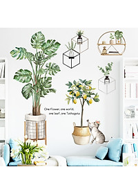 Sticker Giấy Dán Tường Decal Dán tường Tranh Dán Tường Trang Trí Tường Mẫu Chậu Cây Cảnh Phong Cách Vintage ZDB-2187
