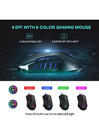 Chuột chơi game văn phòng có dây USB PICTEK T9 3200 DPI 6 nút - Hàng chính hãng