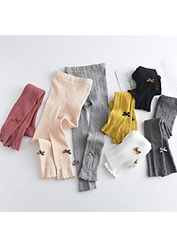 Quần tất len không bàn - quần leggings đính nơ trơn màu cho bé gái, co giãn 4 chiều size từ 1 đến 12 tuổi
