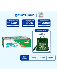 [Tặng Balô hoặc gối cổ] Thùng 48 Hộp Sữa Nestlé MILO A2 MỚI  (180ml / Hộp)