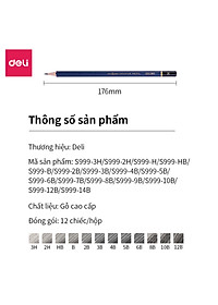 Bút Chì Phác Thảo Cao Cấp Deli Nuevo S999 | Độ Cứng Từ B - 14B, H, 2H, 3H, HB - 12 Chiếc